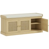 HOMCOM Banc pentru pantofi intrare 9 perechi, banc de depozitare, 3 uși din ratan, pernă și raft reglabil, 105x35x47cm, stejar | Aosom Romania