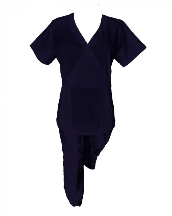 Costum Medical Pe Stil, Bluemarin cu Elastan, 97% Bumbac, Model Marinela - XL, L