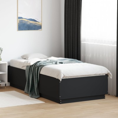 vidaXL Cadru de pat cu lumini LED, negru, 100x200 cm, lemn prelucrat foto
