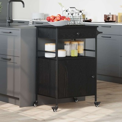 vidaXL Troler de Bucătărie Stejar Negru 56 x 43 x 89.5 cm 871668 foto