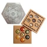 SET PLACĂ DE SELENIT + 7 CRISTALE CHAKRALE | CUBUL LUI METATRON