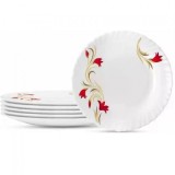 Set 6 Farfurii Intinse Mari Opal Alb Model Red Lily 26cm DNC52053