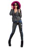 Blugi Dama FOGGI Moderni cu Insertii Piele Ecologica, Negru/Albastru, M/L, Bumbac Elastic, Fabricati in Romania