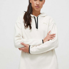 Puma hanorac fleece culoarea bej, cu glugă, neted