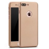 Husa Full Cover 360&deg; (fata + spate + geam sticla) pentru iPhone 8 Plus, Gold, Auriu