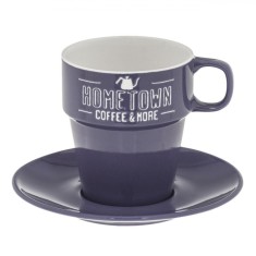 Set Ce?ti cu Farfurii, Model Hometown Coffee &amp;amp; More, Culoare Albastru Steel, Capacitate 0,28L foto