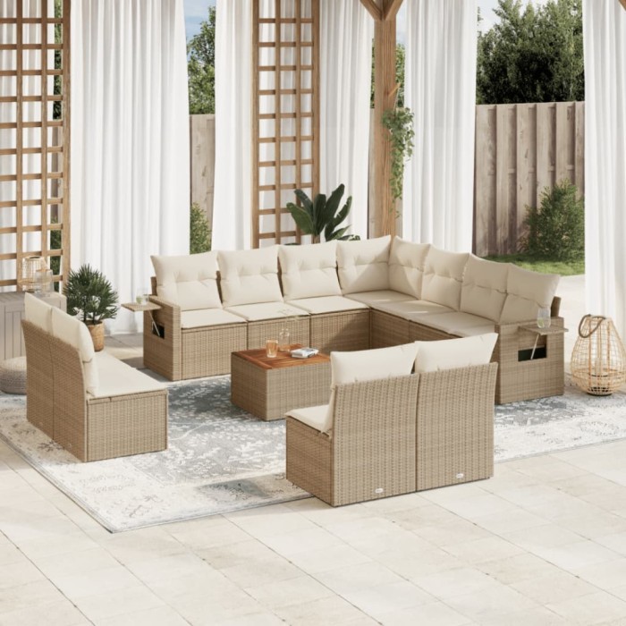 vidaXL Set canapele de grădină cu perne, 12 piese, bej, poliratan 3224623