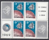 ROMANIA 1969 LP 715 COSMOS IV APOLLO 12 BLOC 4 SERII CU 4 VINIETE DIFERITE MNH, Nestampilat