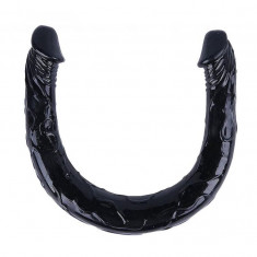 Dildo Dublu Pleasure Link, TPR, Negru, 43 cm, Passion Labs