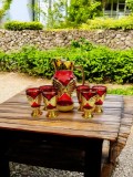 Set carafă cu pahare roșii model fundiță