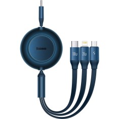 Cablu Baseus 3 in 1, Type-C la Micro USB Lightning Type-C, 3.5A, 100W, 1.1m, Albastru