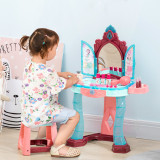 AIYAPLAY Set de oglinda si masa cu design printesa magica, jucarie muzicala, set de frumusete, pentru 3-6 ani, albastru roz
