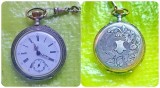 H195-Ceas buzunar argint anii 1870-1900 FUNCTIONAL marcat 0,800 Cylyndre Remontoire 6 Rubis stare foarte buna excelenta, cadran litere romane gravat.