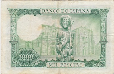 SPANIA 1000 PESETAS 1965 F foto
