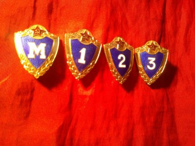Set 4 Insigne Militare URSS - Armata Sovietica -Specialist - Clasele: Maestru si 1,2,3 , metal si email ,h=4,2cm foto