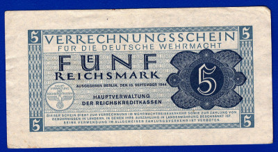 (1) BANCNOTA (CERTIF COMPENSARE) GERMANIA - 5 REICHSMARK 1944, TRUPELE WEHRMACHT foto