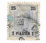 Posta Austriaca in Imperiul Turc - Marci austriece cu supratipar, 1900 - 1 Pi/25 H, obliterat