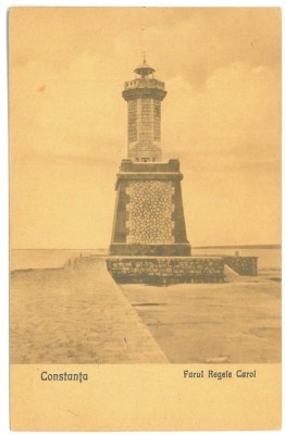 1017 - CONSTANTA, Lighthouse Carol I, Romania - old postcard - used - 1927 foto