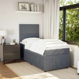 Gossi pat box spring cu saltea, gri inchis, 90x190 cm, catifea