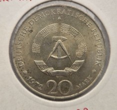 moneda Germania RDG 20 Mark 1972 Wilhelm Pieck 33 mm tiraj mic cupru nichel