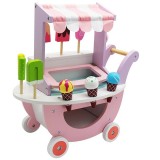 Carucior de inghetata din lemn cu accesorii si roti pentru copii, multicolor