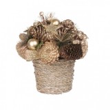 Decoratiune Craciun, cos cu conuri si globuri, auriu, 19x19 cm, Strend Pro