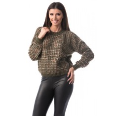 E777-14 Pulover gros cu maneci lungi si decolteu rotund