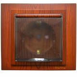 Priza schuko simpla Mono Electric Larissa, incastrata, cu capac, contact de protectie, protectie copii, rama inclusa, cires