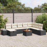 Cumpara ieftin Set de grădină modular din 9 piese cu perne, negru, din rattan poliester