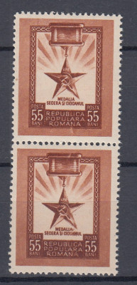 ROMANIA 1952 LP 324 MEDALIA SECERA SI CIOCANUL PERECHE MNH foto