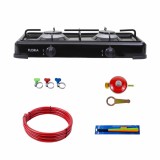 Aragaz 2 ochiuri 51x28 cm cu ceas, furtun 2m si aprinzator, negru