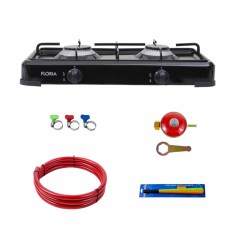 Aragaz 2 ochiuri 51x28 cm cu ceas, furtun 2m si aprinzator, negru