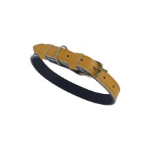 Zgarda galben mustar din piele naturala, 60 x 2.5 cm, pentru caini