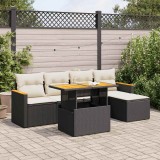 VidaXL Set mobilier grădină perne 6 piese negru poliratan/lemn acacia 3327472
