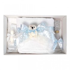 Trusou botez fundita bleu cu buline, cu ursulet, Denikos&reg; 37