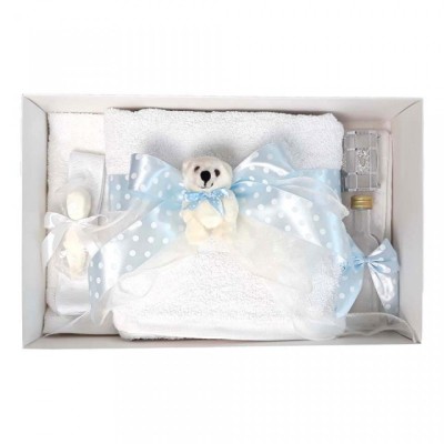 Trusou botez fundita bleu cu buline, cu ursulet, Denikos&amp;reg; 37 foto