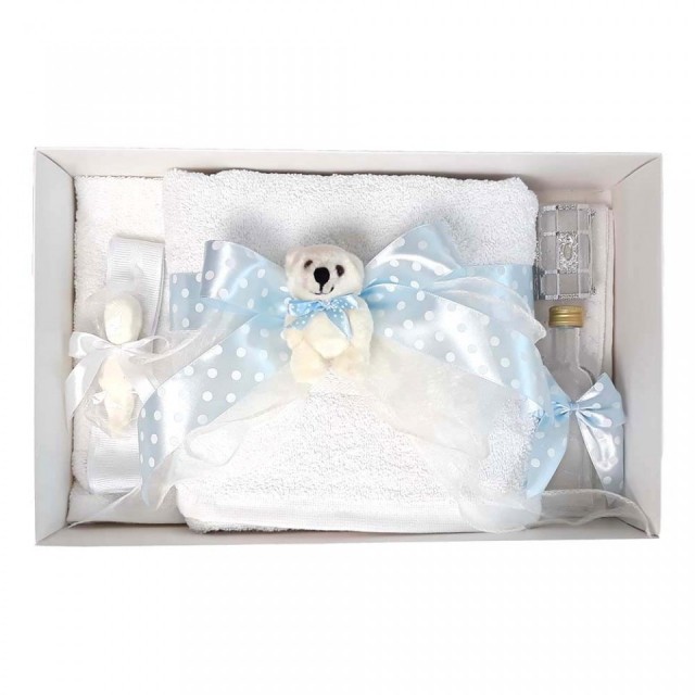 Trusou botez fundita bleu cu buline, cu ursulet, Denikos&reg; 37