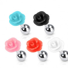 Piercing pentru ureche din o?el inoxidabil - motiv al trandafirului inflorit din acrilic, bila - Culoare Piercing: Alb foto