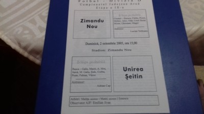 program FC Zimandu Nou - Unirea Seitin foto