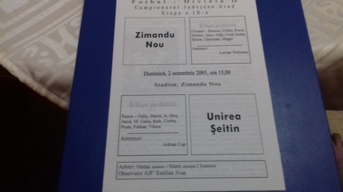 program FC Zimandu Nou - Unirea Seitin