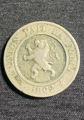 Moneda 10 centimes 1862 Belgia foto