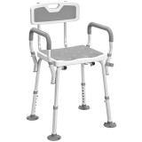 HOMCOM Taburet/Scaun de duș ergonomic &icirc;nălțime reglabilă picioare antiderapante 56,5 x 53,5 x 87 cm alb și gri | Aosom Romania