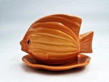Ghiveci Flori _ jardiniera din Ceramica forma de PESTE Galben Ocru