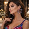 Cercei Mirelli Eleganti Multicolor din Aliaj Metalic cu Strasuri, 6 cm Lungime