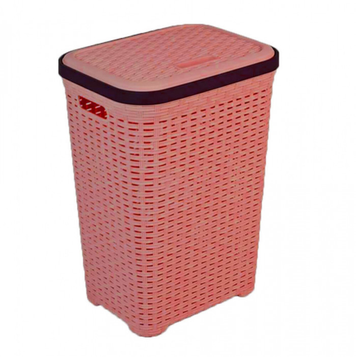 Cos de Rufe STERK, 46x36x51 cm, cu Capac, Rattan Rosu, Cosuri Rattan pentru Rufe, Cos din Rattan pentru Rufe cu Capac, Cos Mare pentru Rufe cu Capac,