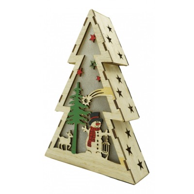 Decoratiune luminoasa, model de Brad cu Om de zapada, maro, lungime: 14 cm, latime: 5 cm, inaltime: 20 cm, lemn, interior/exterior foto