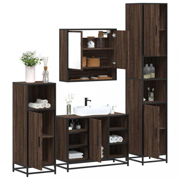 Gossi set de mobilier de baie din 4 piese din lemn de stejar maro