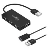 Hub USB 3.0 Maxlife cu 4 porturi, cablu 0.15 m + extensie 1.5 m, negru