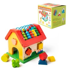 Casuta din lemn cu Abac si forme Geometrice, Dimensiuni: 19 x 17 x 20 cm