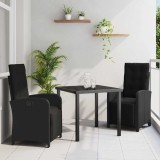 vidaXL Set de masă pentru grădină cu pernă 3 pcs Negru poliratan 3380309
